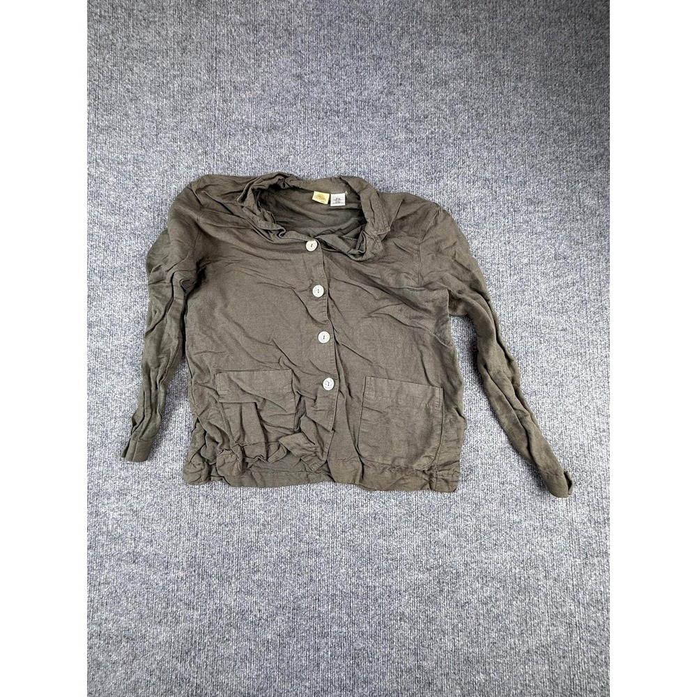 Islander Jacket Womens Small Green Linen Blend Lightweight Button Front Pockets